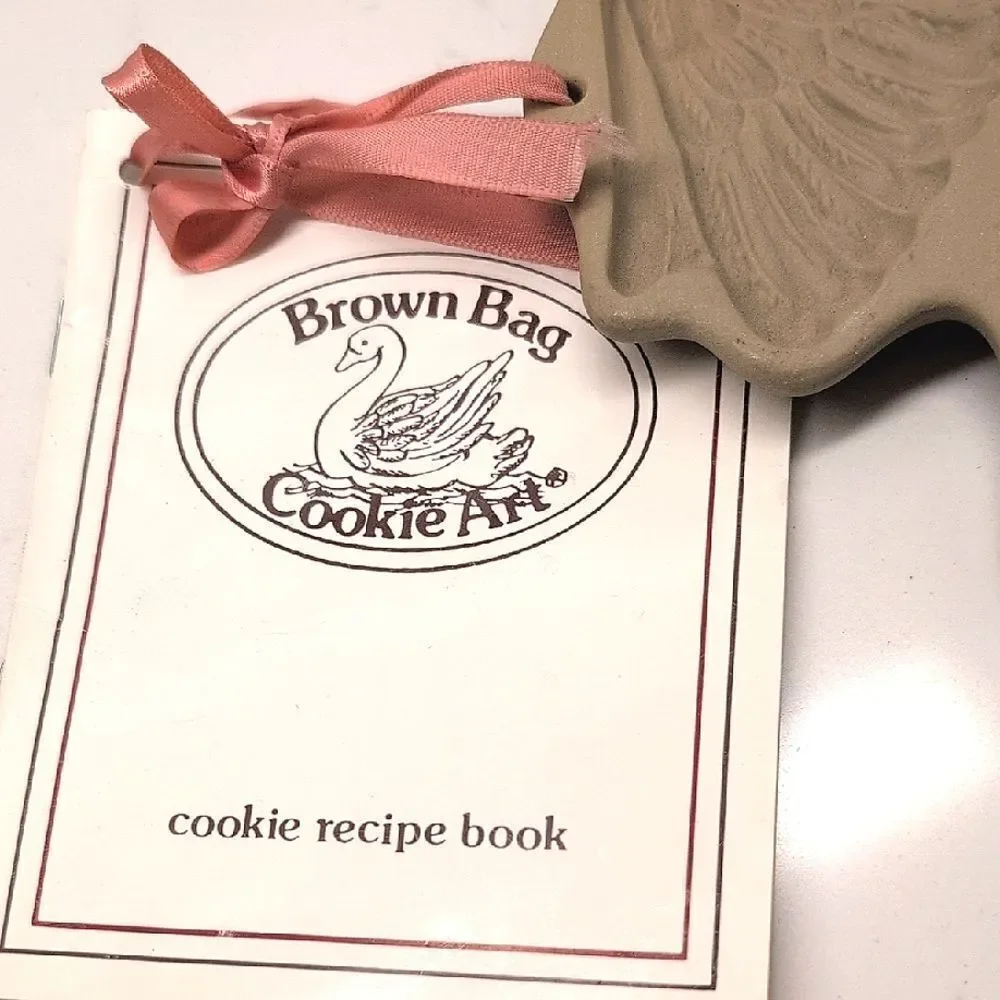Vintage Brown Bag Cookie Art Guitar Playing Angel Mold with Recipe Book 1986